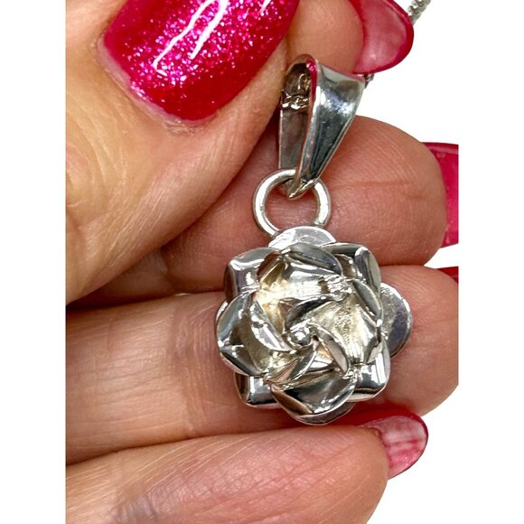Women’s Rose Pendant Necklace Sterling Silver 925 Mexico Vintage Handmade 16” - Picture 5 of 8